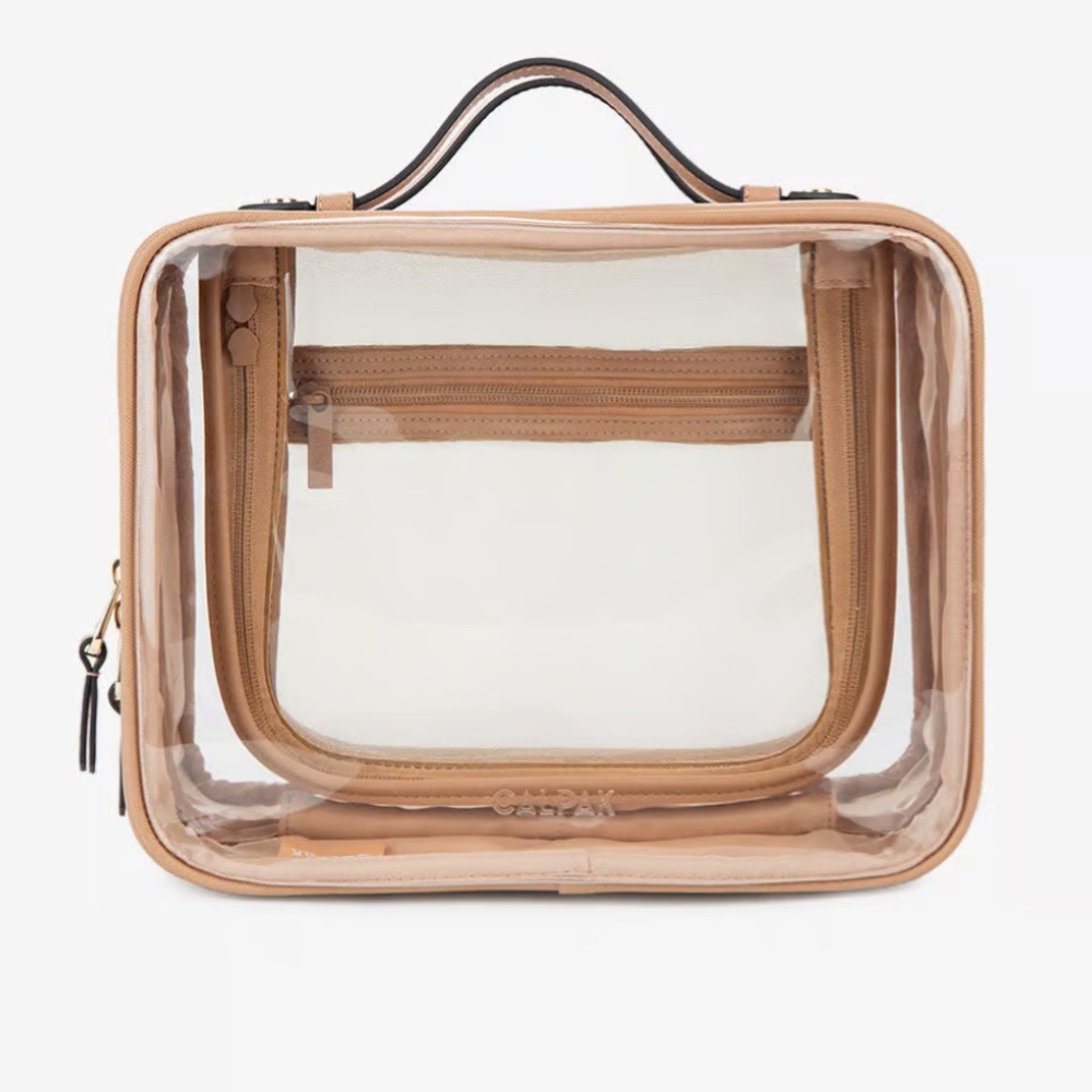 Calpak Large Clear Cosmetics Case in Caramel